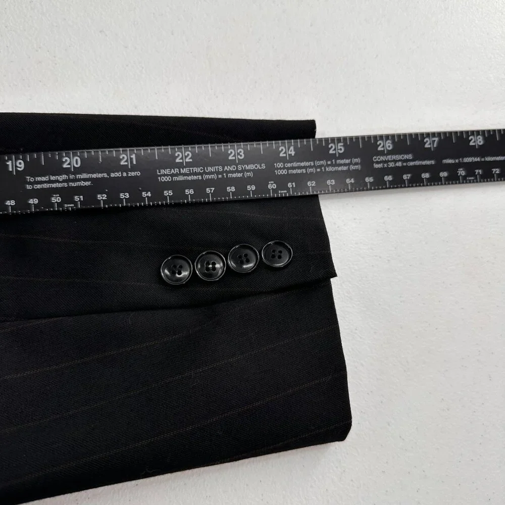 Tailors Row Mens Pinstripe Black Wool Suit Jacket Blazer‎ 46R Single Breasted